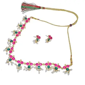 Traditional leaf Chinchpeti Haar | thushi necklace |tanmani moti necklace for women & Girls (pink,green)