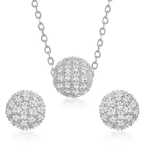 Peora Silver Plated Cubic Zirconia Studded Pendant Necklace Stud Earrings Set Contemporary Jewellery for Women & Girls