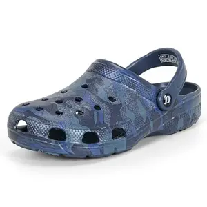 DOCTOR EXTRA SOFT Men's Classic Graphic Casual Clogs/Sandals with Adjustable Back Strap for Adult | Comfortable & Light Weight | Stylish & Anti-Skid | Waterproof & Everyday Use Mules Gents & Boys D-503-Navy-6UK
