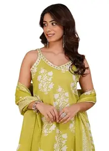 Amayra Women's Pure Cotton Sleeveless Straight Kurta Set with Palazzo Pants & Dupatta|Ethnic wear|Kurta Set for Women