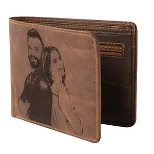 Karmanah Light Brown Photo Engraved Genuine Leather Men's Wallet | Pure Leather Wallet for Men with Light Brown Photo Engraving | Wallet Gifts for Men | RFID-Protected Leather Wallet | Brown