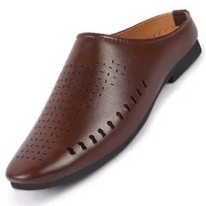 FAUSTO FST 3635 BROWN-40 Men's Brown Back Open Slip On Ethnic Mules Wedding Shoes (6 UK)