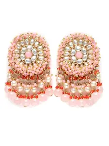Karatcart Gold-Plated Pink and Red Crystal Studded Kundan Drop Earrings for Women
