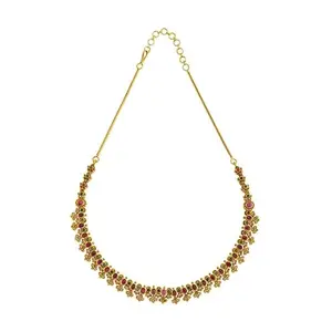 Kushal's Fashion Jewellery Ruby-Green Gold Plated Ethnic Antique Necklace - 412937