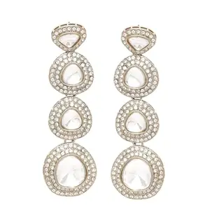 OOMPH Jewellery Gold Kundan Long Drop Earrings - Indo-Western Party-Wear - For Women & Girls Stylish Latest (CKE300_A2)