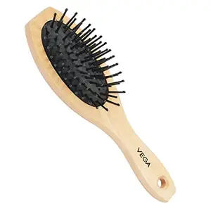 Vega Small Wooden Cushioned Hair Brush (India's No.1* Hair Bursh Brand) For Men and Women (E2-BB)