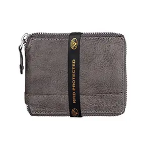 Laurels Vegan Leather Grey Men's Wallet with RFID Protection and Zipper Lock, (Model: LWT-ZIPPER-II-34)