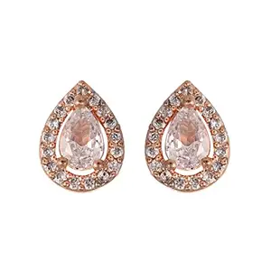 Ratnavali Jewels Glittering Cubic Zirconia Studded Rose Gold Plated Stunning Pear Studs Earrings For Women/Girls RV5086RG