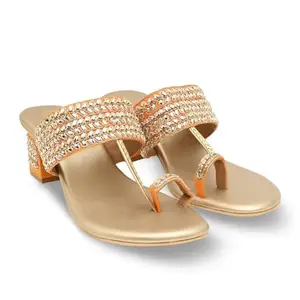 ROCIA By Regal Gold Women Embroidered Block Heels