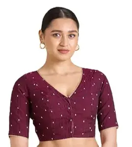 Studio Shringaar Women's Handloom Cotton Silk Readymade Saree Blouse
