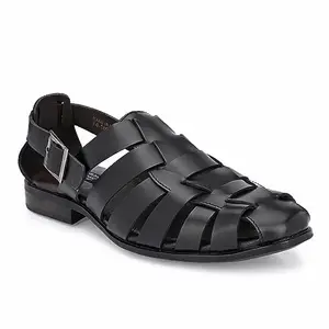 egoss Luxe Premium Genuine Leather Slipper Sandals for Men (Black-7)-EG-6808