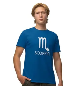 RESELLBEE Scorpio Blue Round Neck Cotton Half Sleeved T-Shirt with Printed Graphics