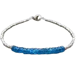 RRJEWELZ Blue Apatite Bracelet for Men & Women – 3-3.5mm Rondelle Faceted Blue Beads – 7 inch with Silver Plated Clasp – Healing, Fashion, Gift, Spiritual, Yoga|LCBR_RR_01378