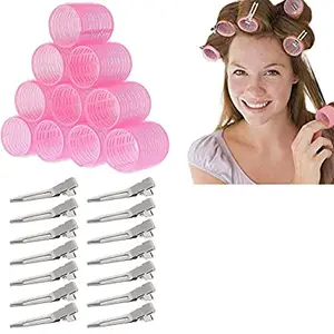 SIYAA 20 Pcs Duck Steel Hair Section Clip Small For Hairdressing With Medium Size Hair Roller 6 Pcs Styling Accessories, For Home Salon And Parlour Use