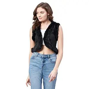 StyleStone Women's Denim and Fur Trim Bolero Crop Shrug