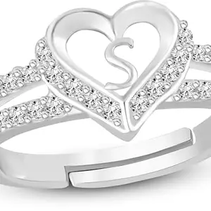 Lila Valentine Ring Heart Alphabet 'S' Promise Propose Engagement Wedding Anniversary Brass, Stainless Steel, Copper, Alloy Cubic Zirconia Ring (BZR_HC352RsePckSlvr(S) AlphbtHrtRng(M01))