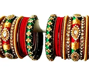 Blue jays hub Silk Thread Bangles New kundan Style red Color Set of36 for Women/Girls (red, 2.8)