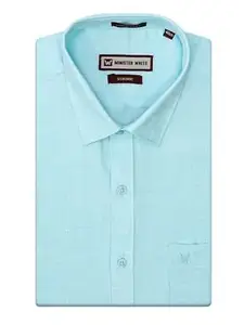MINISTER WHITE Men’s Cotton Regular Fit Full Sleeve Liberty Cut Formal Office Wear Premium Plain Solid Business Casual Cotton Shirt Stronic