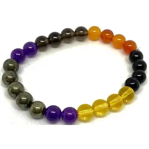 Lady Works Natural 7 Chakra Stone 8mm Round Shape Smooth Cut Beads 8 Inch Stretchable Bracelet For Men & Women. Unisex Bracelet For Healing, Meditation, Prosperity, Gift & Luck|LW_BRST_00014_8.0