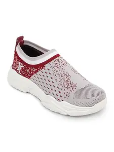 Carlton London Women Grey/MAHROON Comfortable Slip On Snakeer with Heels, for for Casual, Walking & Daily Use (39)