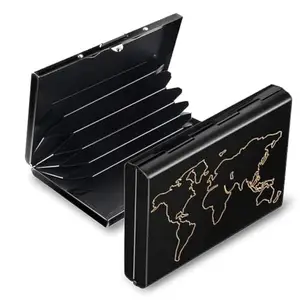 Stealodeal Metal Water-Resistant Stainless Steel Debit/Credit Business ATM 6 World Map Card Holder for Men & Women (Black)