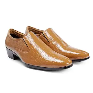 YUVRATO BAXI Men's Height Increasing Patent Faux Leather Tan Casual Stylish Slip-On Shoes