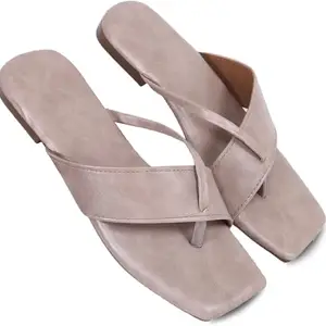 PADUKI Synthetic Leather Casual Flats Fashion Sandals for Women (Khaki, 8 UK) (Set of 1 Pair) (2992)