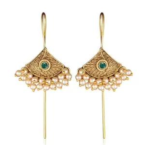 Vivastri's Premium & Unique Peackock Style Pearl Beaded Coloured Earrings -VIVA2572ERG-GREEN