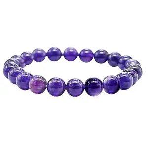 Lady Works Natural Amethyst 8mm Round Shape Smooth Cut Beads 7.5 Inch Stretchable Bracelet For Men & Women. Unisex Bracelet For Healing, Meditation, Prosperity, Gift & Luck|LW_BRST_00383_7.5