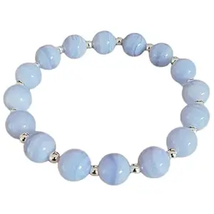 RRJEWELZ Unisex Bracelet 10mm Natural Gemstone Blue Lace Agate Round shape Smooth cut beads 7 inch stretchable bracelet for men & women. | STBR_02158