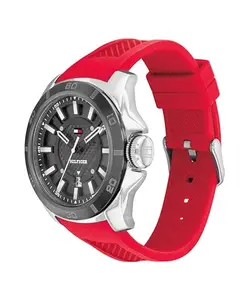 Tommy Hilfiger Men's Red Stainless Steel & Silicone Strap Black Dial Analog Watch