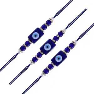 I Jewels Mens Elegant Evil Eye Pearl Combo Rakhi With Roli Chawal & Rakshabandhan Card For Brother/Bro/Bhai (R077Bl-3) (Set Of 3)