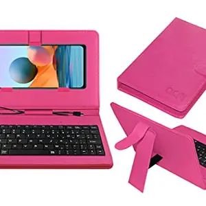 ACM Keyboard Case Compatible with Redmi Note 10 Pro Mobile Flip Cover Stand Direct Plug & Play Device for Study & Gaming Pink