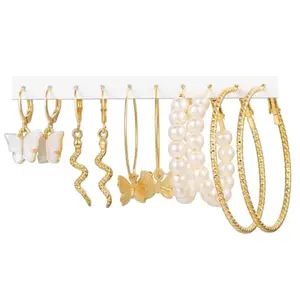 Vembley Jewellery Gold Plated Combo Of 5 Hoop Earrings For Girls And Women (Gold)