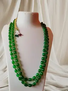 Green Jade Beaded Necklace, 60 cm Long