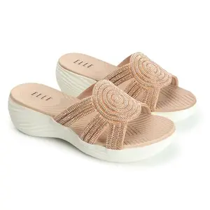 ELLE women Comforable Slide Wedge Heel Sandal,Colour-Pink, Size-UK- 41