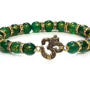 ASTROGHAR Natural Aum ॐ Golden Charm Aum Engraved Green Jade Bracelet For Men and Women