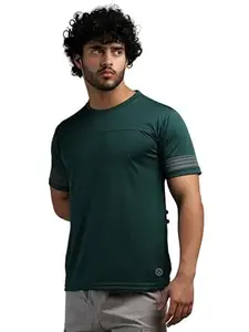 CHKOKKO Men’s Sports Activewear Tshirt Solid tee with Reflective Half Sleeve Regular Fit for Running Yoga Training Activities Navy