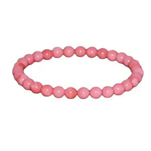 RRJEWELZ Natural Pink Stone 6mm Round Shape smooth Cut Beads 8 Inch Stretchable Bracelet for Men & Women.|STBR_RR_07802_8.0