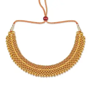 NIMZ Traditional Thushi Tanmani Maharashtrian chinchpeti necklace Pearl Jewellery Kolhapuri Saaj Thushi Mangalsutra Pendant Locket Necklace Set Jewellery for Women Girl
