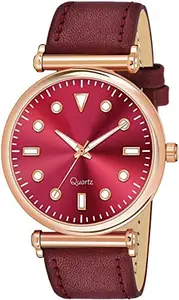 NORKIN Analog Round Dial Leather Strap Watch for Women's and Girls (Maroon)