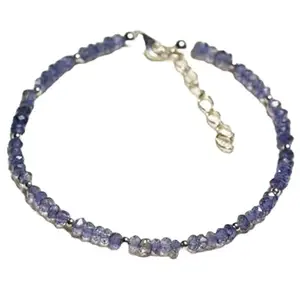 LKBEADS Silver Plated Bracelet with Blue Faceted Iolite Beads – Rondelle 3-3.5mm – 7 inch Adjustable – For Men & Women|LK_STACK_03854