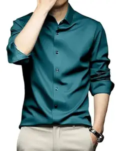 IndoPrimo Men's Stylish Solid Satin Casual Shirt for Men Full Sleeve
