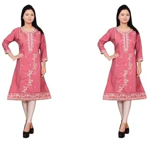 Womens' Combo Regular Fitted 3/4th Sleeves Cotton Silk Embroidered Kurti_690 Multicolour