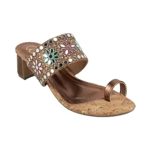 Catwalk Women Stylised Chunky Heels T-Straps 10927 (Copper-5)