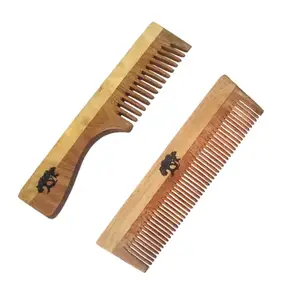 VK STORES Handmade Natural Pure Healthy Neem Wooden Comb Wide Tooth for Hair Growth, Hair comb set combo for Women & Men | Kachi Neem wood Comb Kangi hair comb set for women (7 + 1 WC20) -310