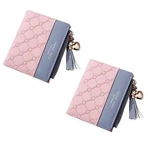 SYGA Pink/PU Leather/Bifold Wallet/Card Holder/Clutch/Purse for Women/Ladies/Female/Pack of 2 Pieces/Size: 11 * 9 CM