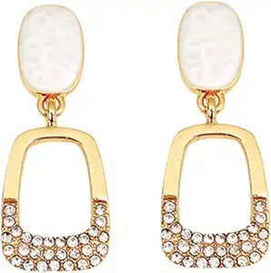 Triinkkets Geometric Pendant Earrings Korean Women's Zircon Opal Earring (White)