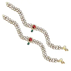 Amazon Brand - Anarva Traditional Gold Plated Kundan Payal Anklets Jewellery for Women & Girls (A018RG)