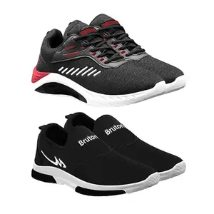 BRUTON Combo Pack of 2 Sport Shoes Running Shoes for Men's & Boy's- Black & Black : Size - 9